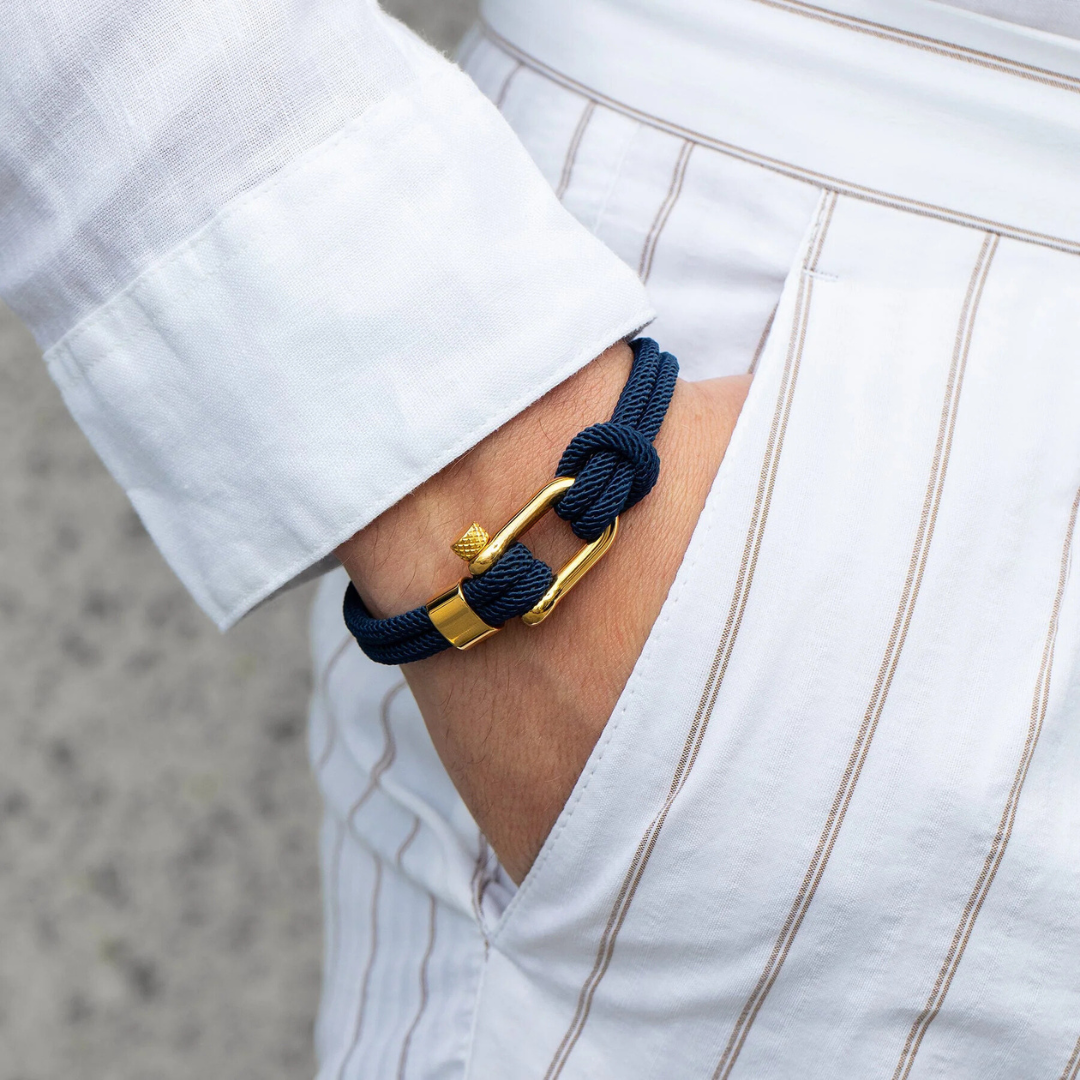 Pulseira de Corda Marinha Azul Malibu Gold | LUXEJ ©