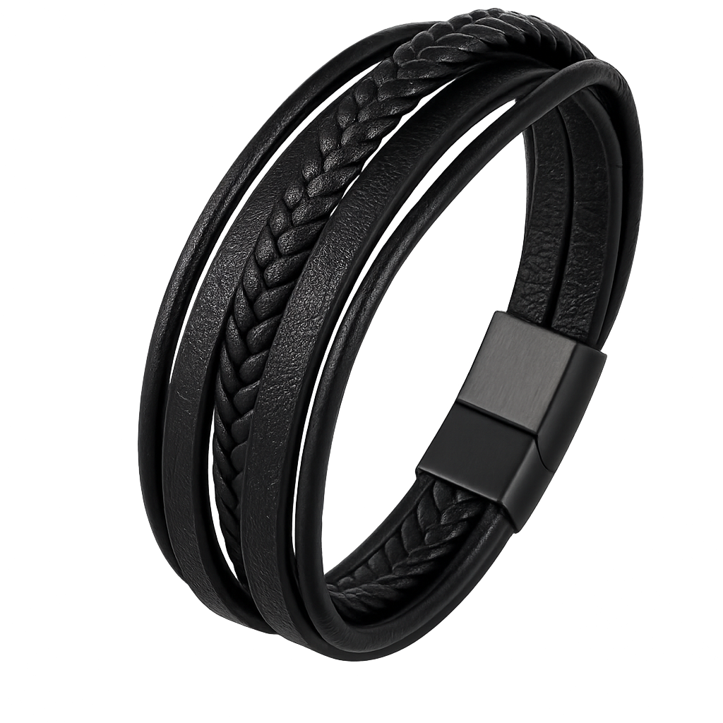 Pulseira Titan de Couro com Detalhes Metálicos | Luxej ©