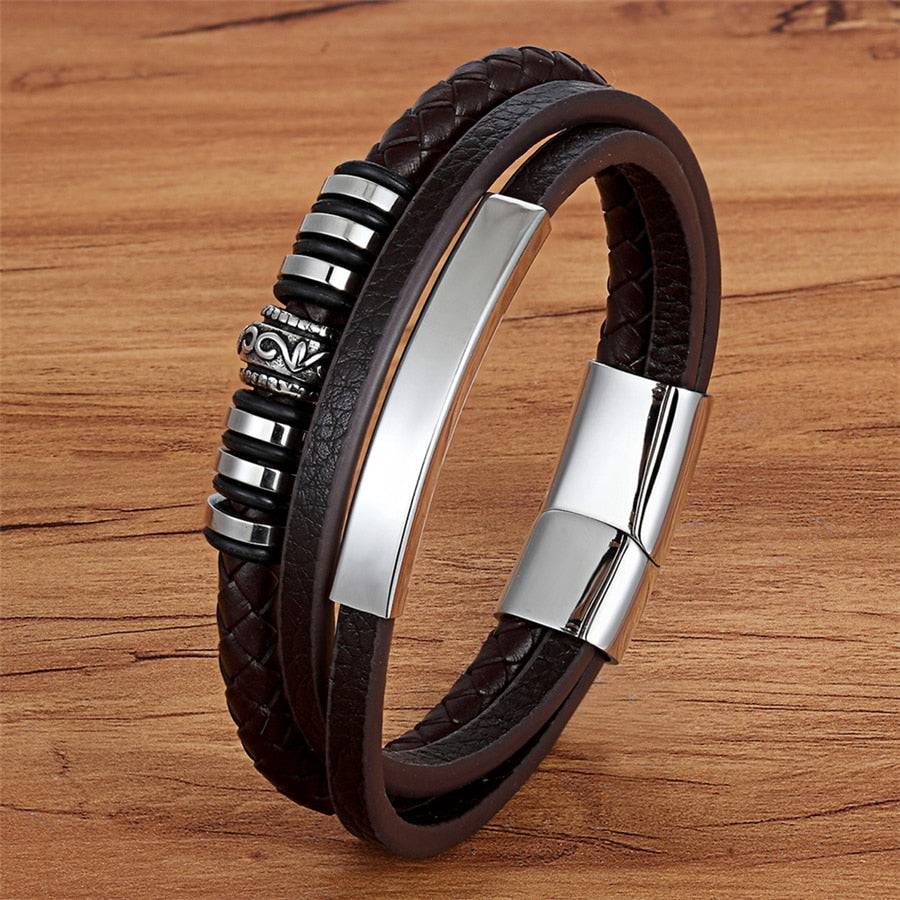Pulseira Irregraphiks Masculina Minimalista em Couro com Aço Inoxidável | Luxej ©