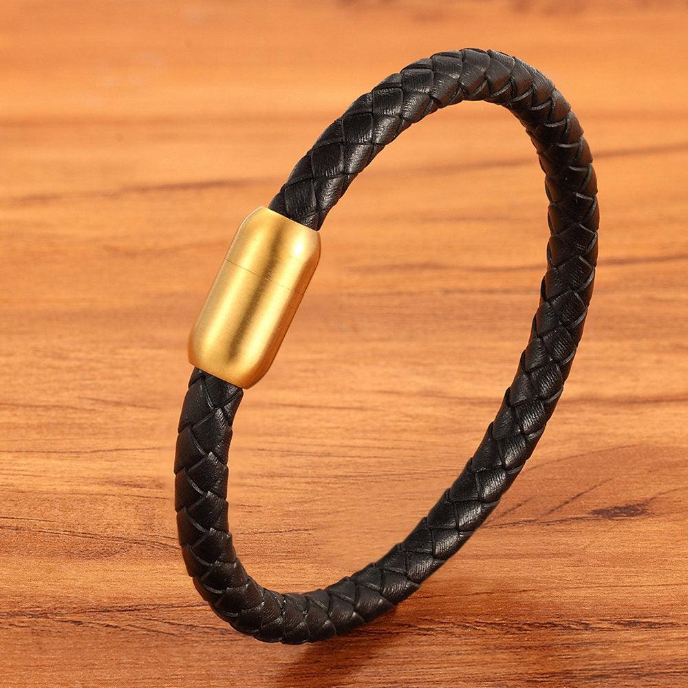 Pulseira Masculina Minimmal de Couro Trançado com Fecho Magnético | Luxej ©