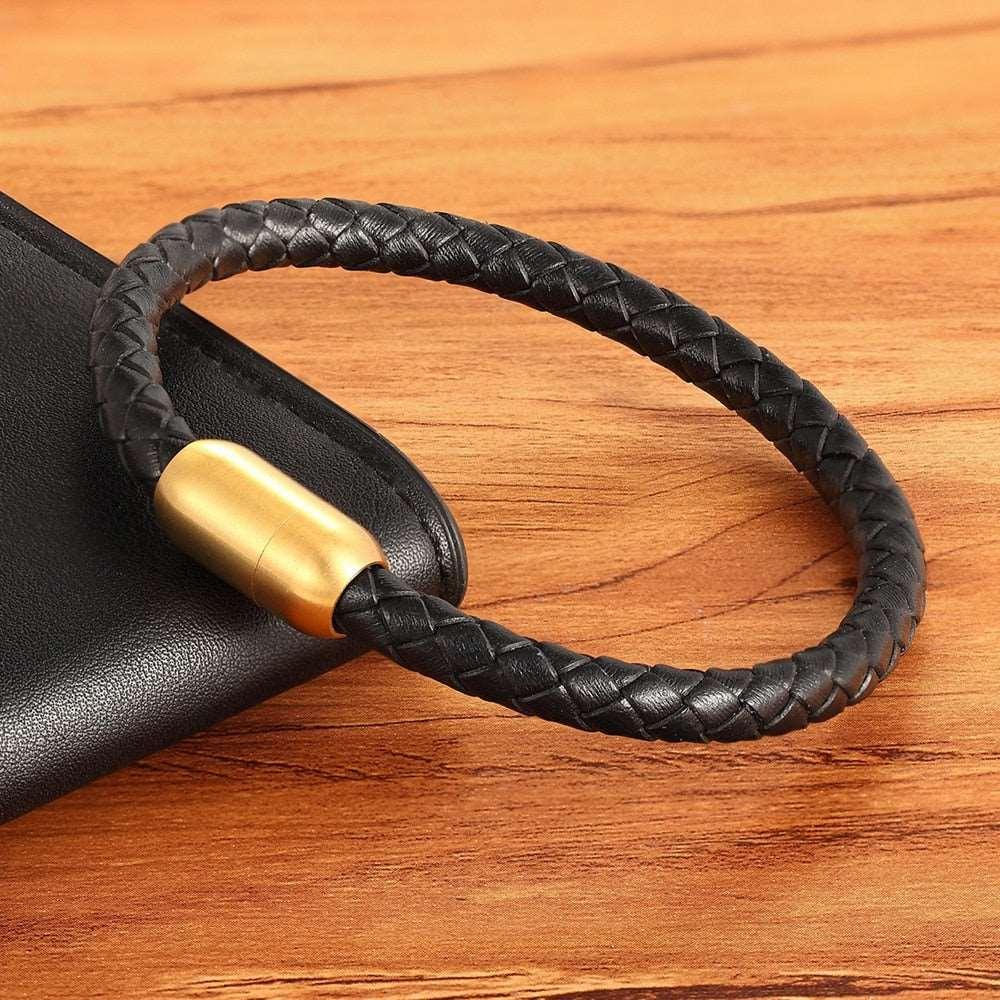 Pulseira Masculina Minimmal de Couro Trançado com Fecho Magnético | Luxej ©