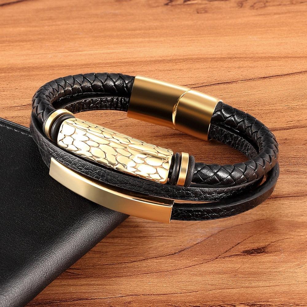 Pulseira Glowser em Couro com Detalhes Dourados e Prateados | Luxej ©