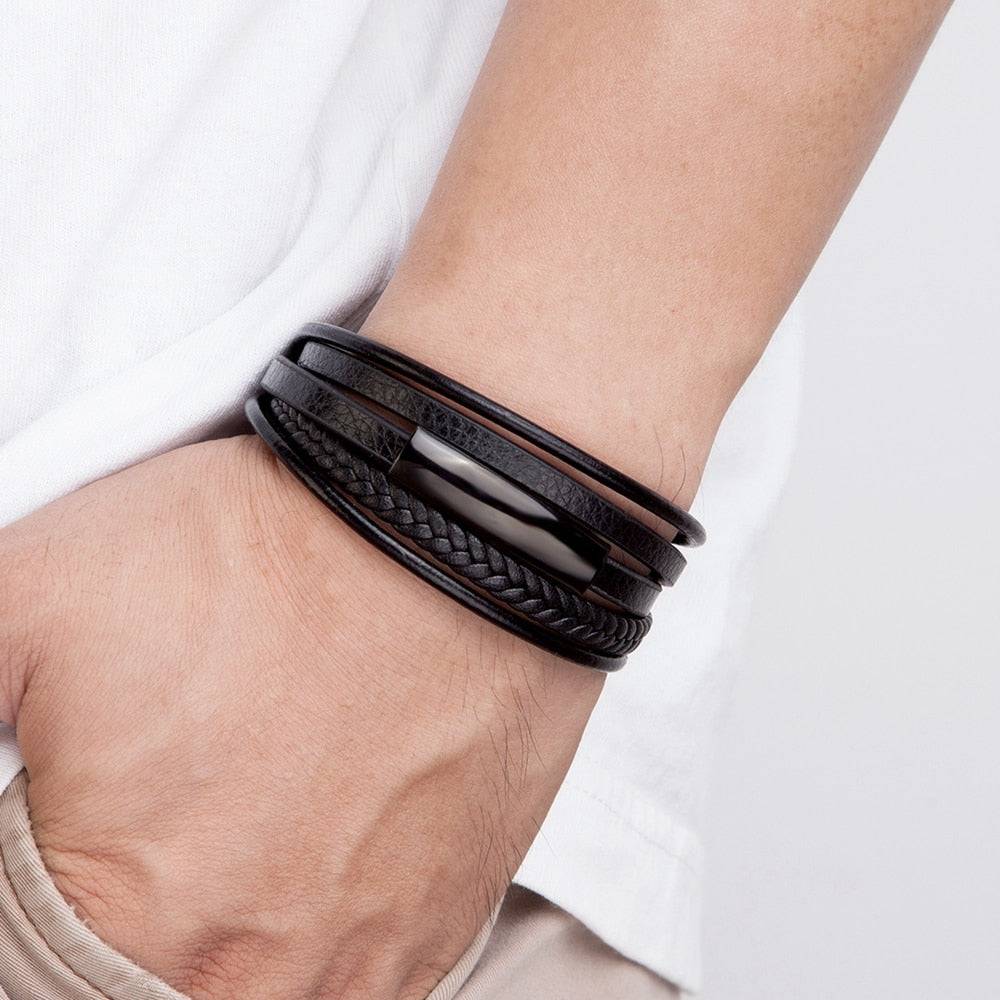 Pulseira Kaspion Masculina em Couro Trançado com Fecho Magnético | Luxej ©