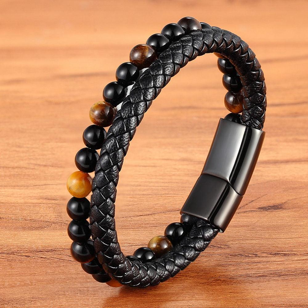 Pulseira Tigreed Masculina Minimalista com Pedras Naturais | Luxej ©