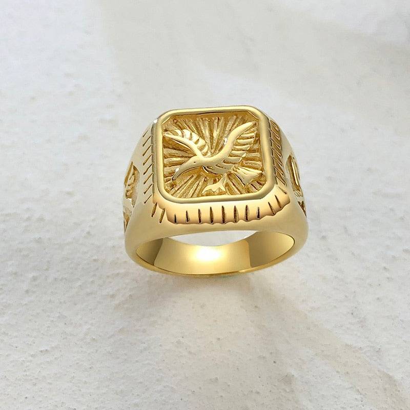 Anel Masculino Águia em Aço Inoxidável 316L Folheado a Ouro 18K – Luxej ©