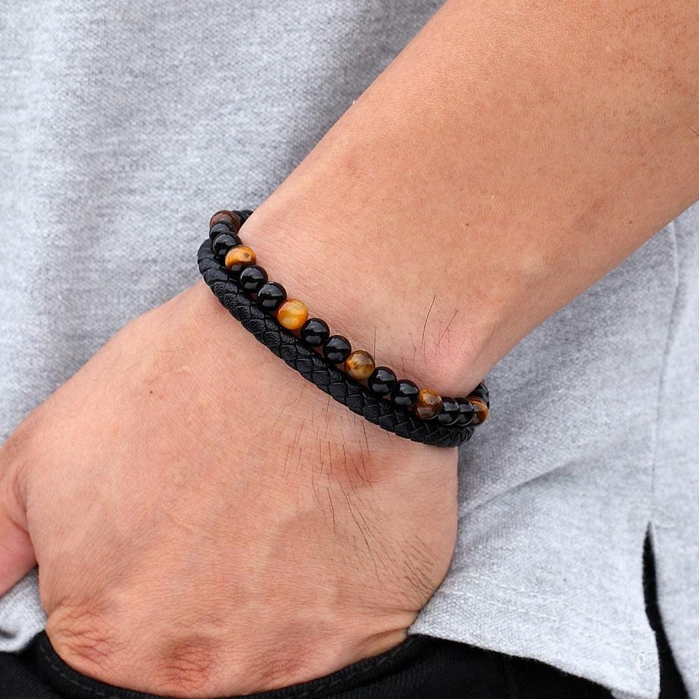 Pulseira Tigreed Masculina Minimalista com Pedras Naturais | Luxej ©