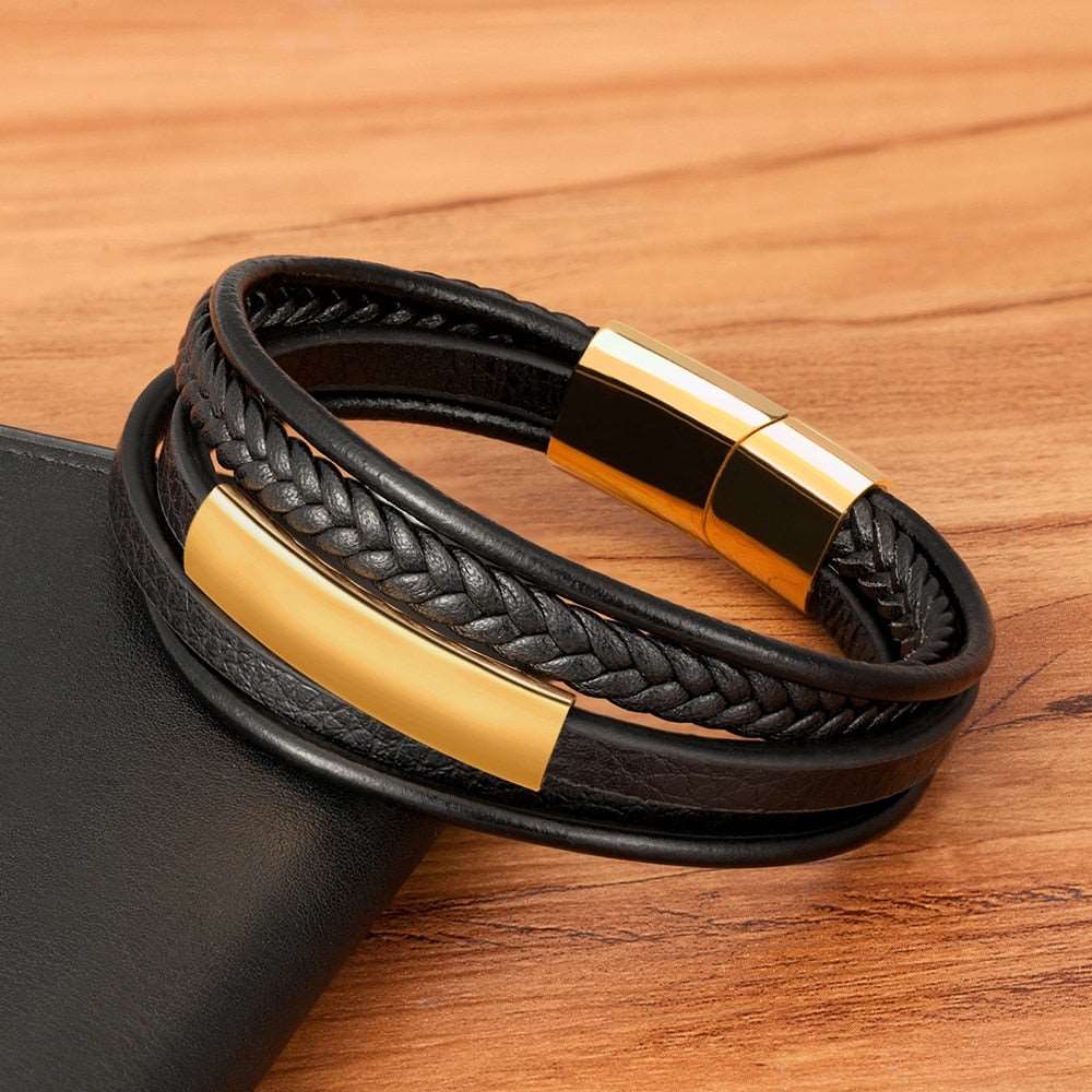 Pulseira Kaspion Masculina em Couro Trançado com Fecho Magnético | Luxej ©