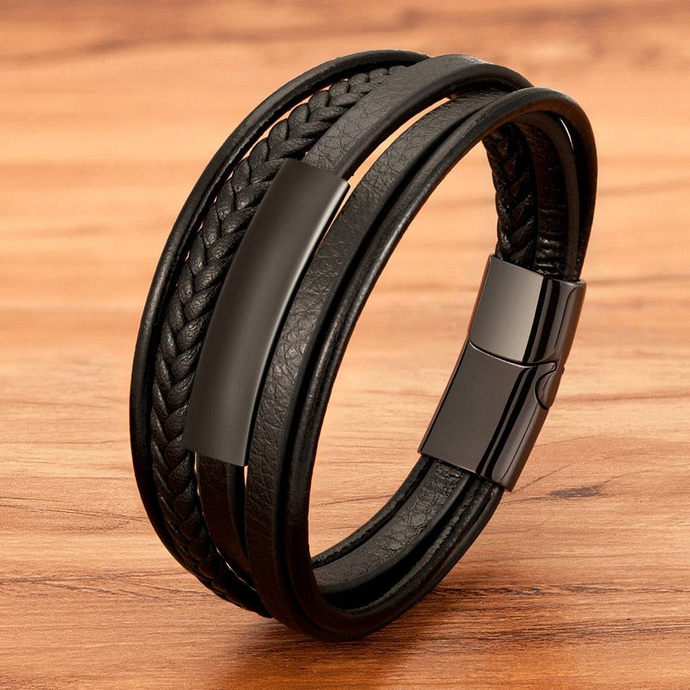 Pulseira Kaspion Masculina em Couro Trançado com Fecho Magnético | Luxej ©