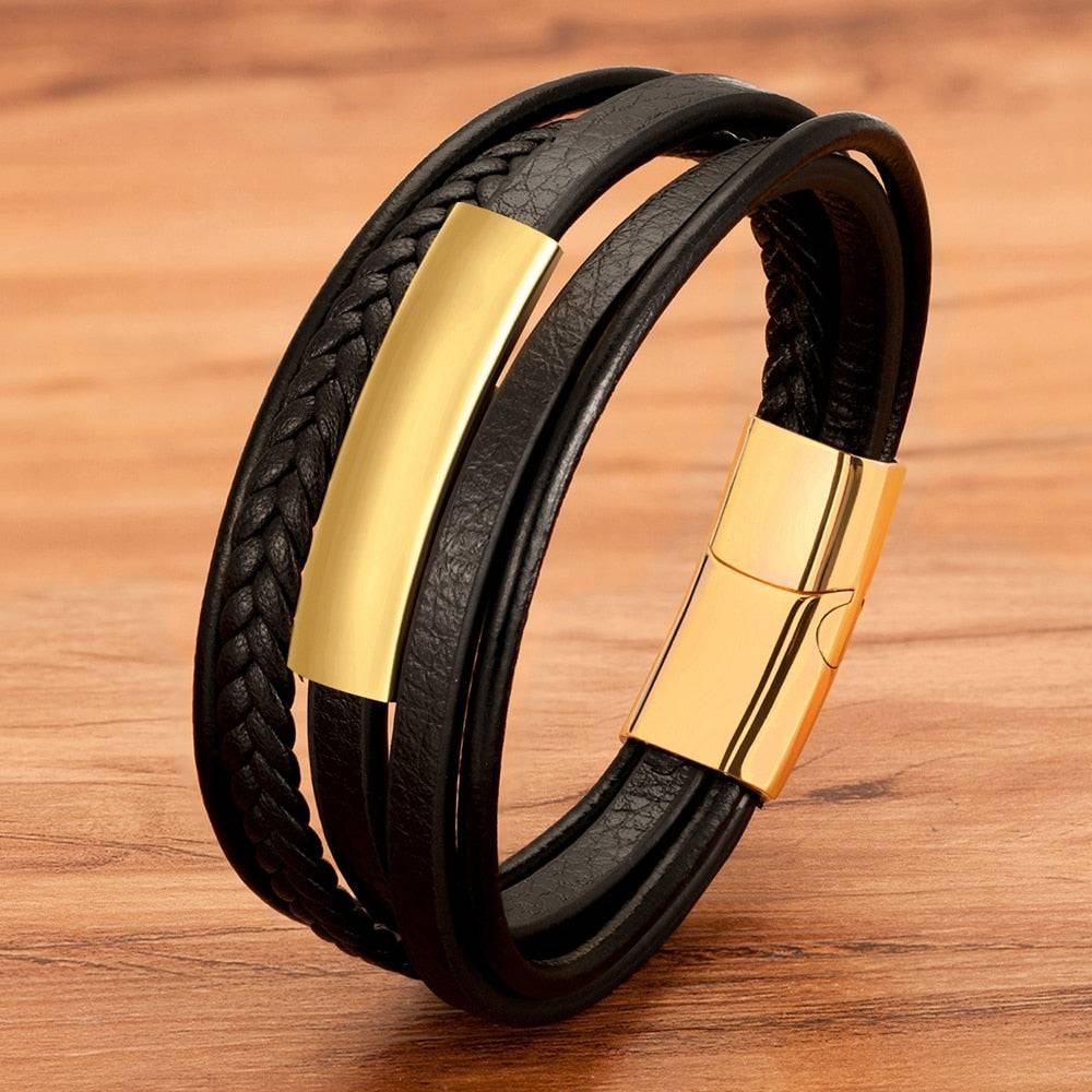 Pulseira Kaspion Masculina em Couro Trançado com Fecho Magnético | Luxej ©