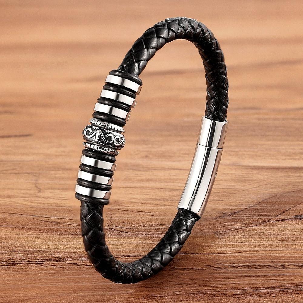 Pulseira Graphik Masculina com Detalhes Dourados e Couro Trançado | Luxej ©