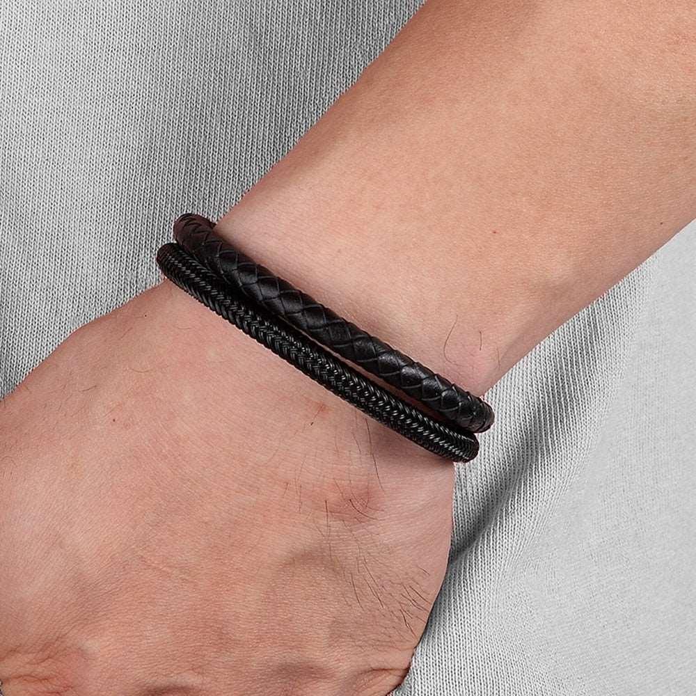 Pulseira Lissen Masculina em Couro Trançado com Fecho Magnético | Luxej ©