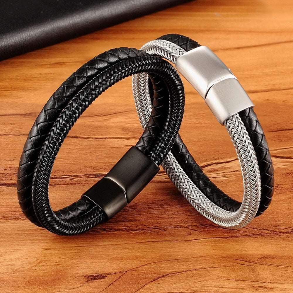 Pulseira Lissen Masculina em Couro Trançado com Fecho Magnético | Luxej ©