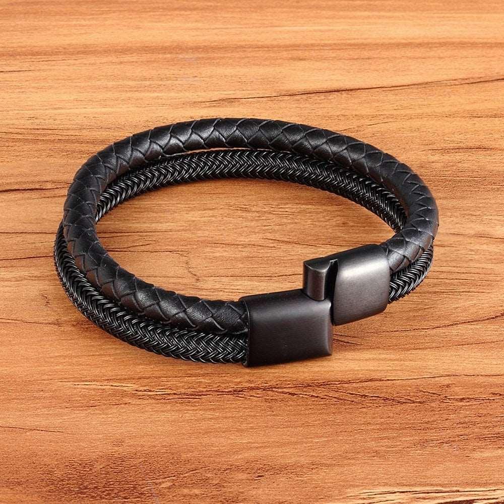 Pulseira Lissen Masculina em Couro Trançado com Fecho Magnético | Luxej ©