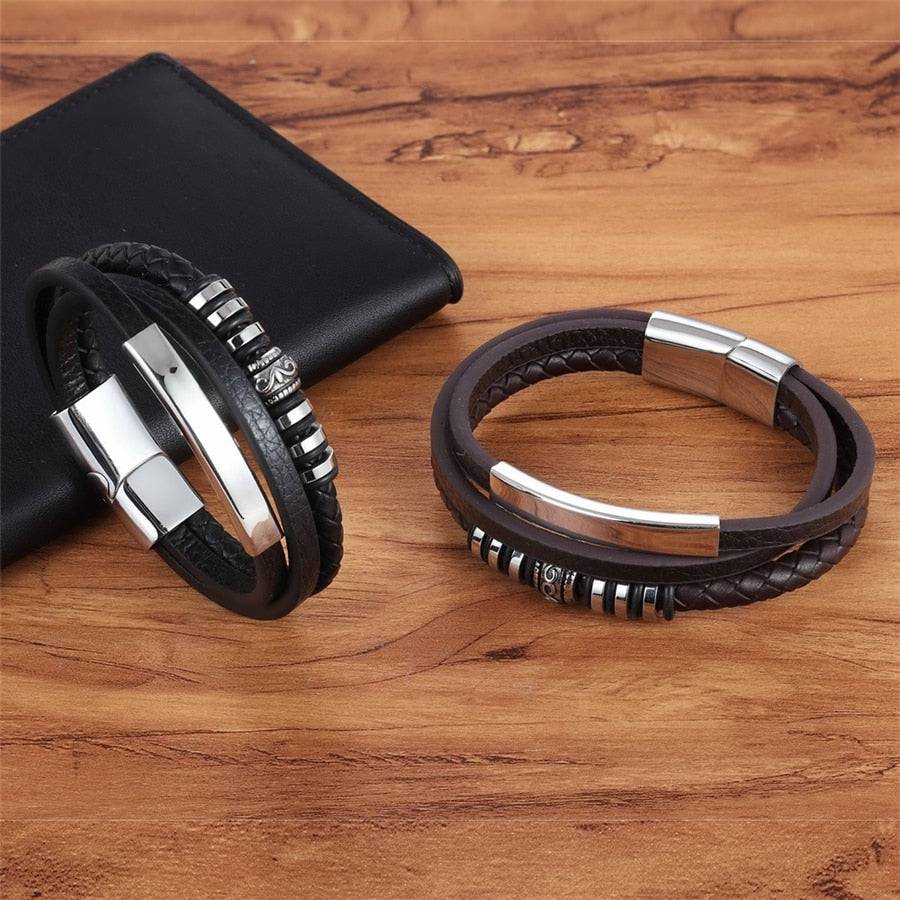 Pulseira Irregraphiks Masculina Minimalista em Couro com Aço Inoxidável | Luxej ©
