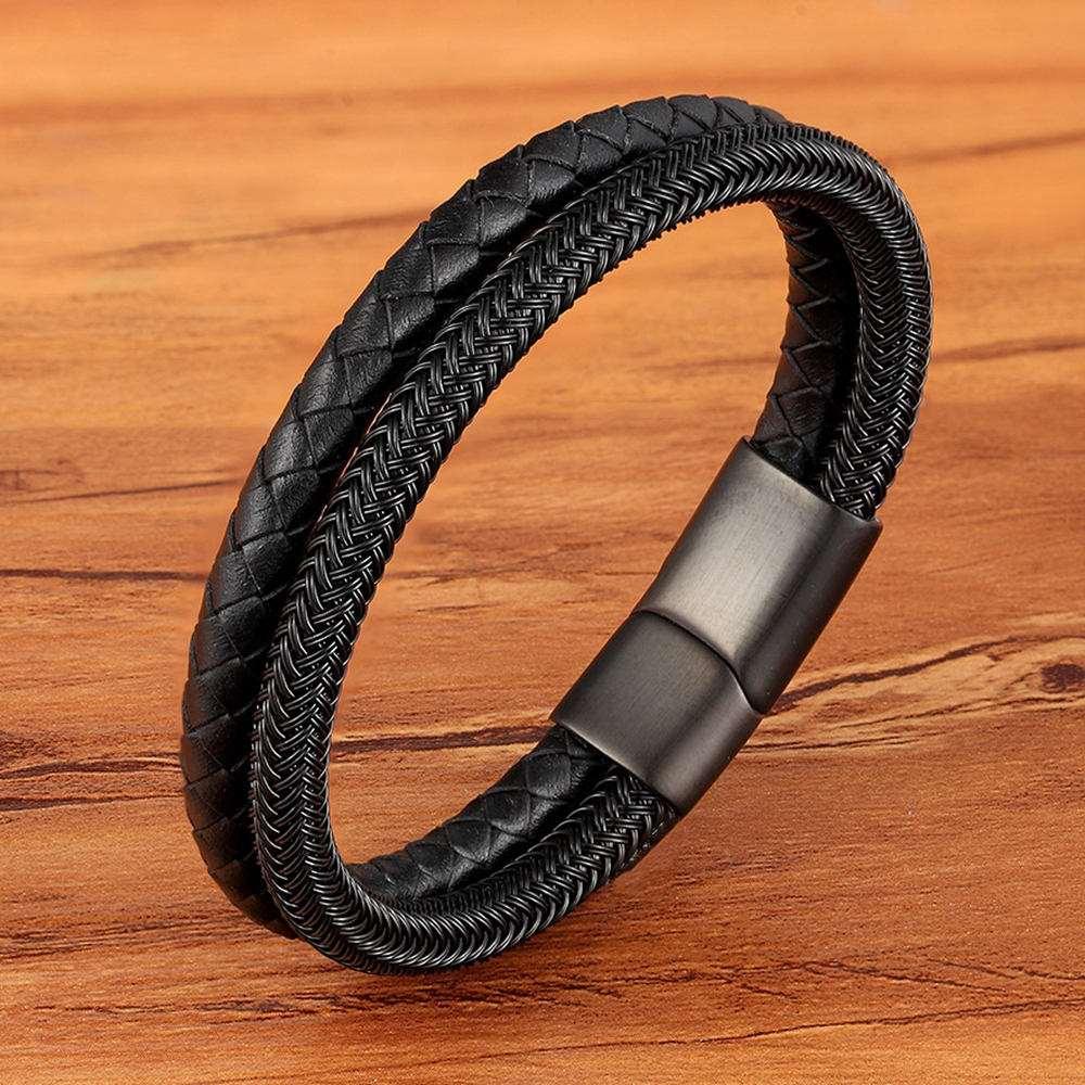 Pulseira Lissen Masculina em Couro Trançado com Fecho Magnético | Luxej ©