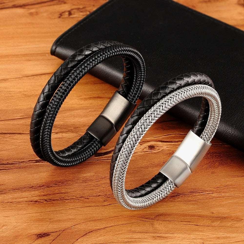 Pulseira Lissen Masculina em Couro Trançado com Fecho Magnético | Luxej ©