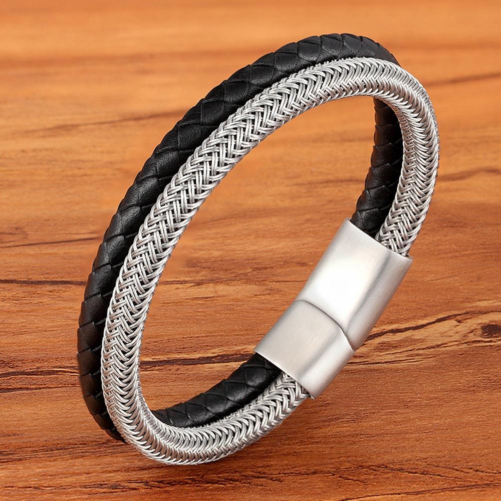 Pulseira Lissen Masculina em Couro Trançado com Fecho Magnético | Luxej ©
