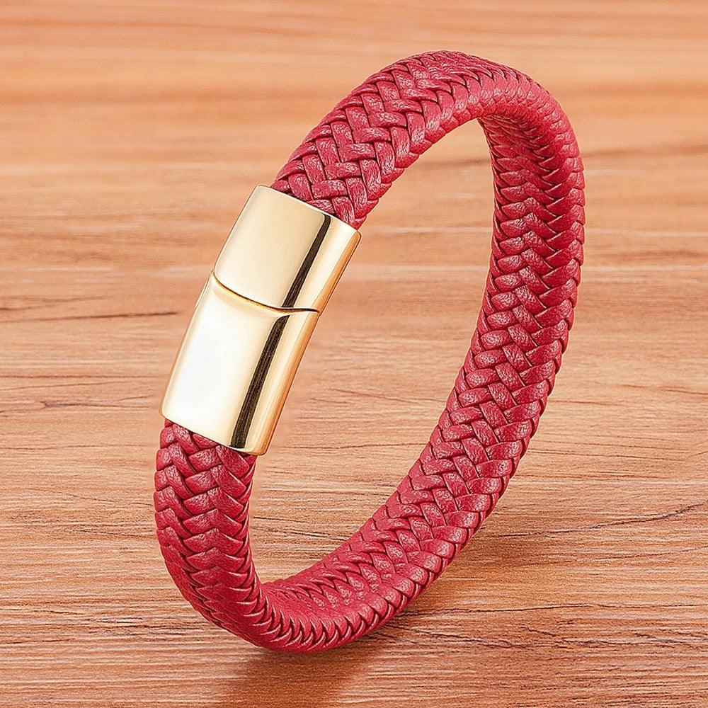 Pulseira Goldcolors Masculina de Couro Trançado com Fecho Dourado | Luxej ©