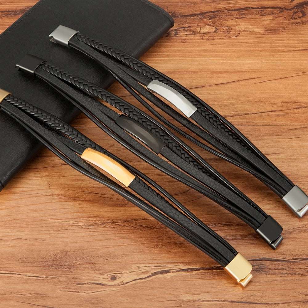 Pulseira Kaspion Masculina em Couro Trançado com Fecho Magnético | Luxej ©