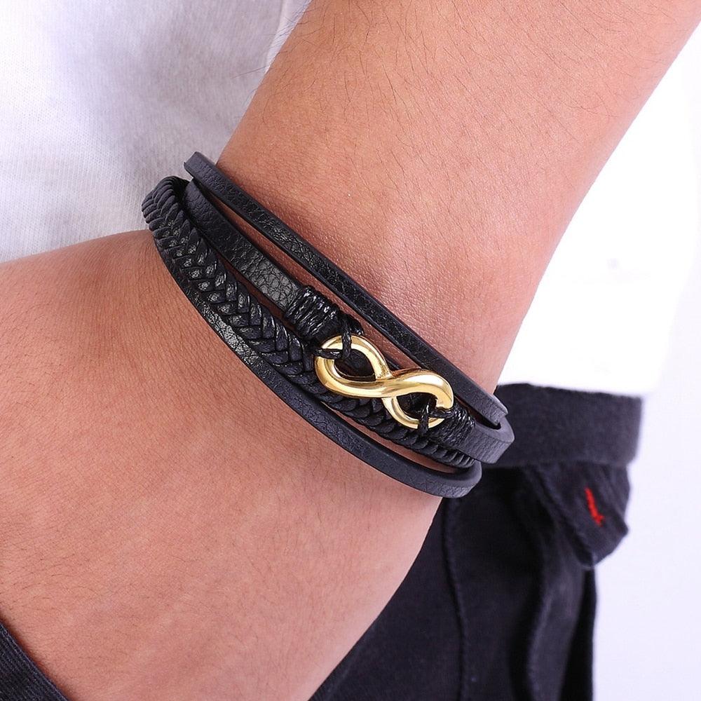 Pulseira Infinity Masculina Minimalista de Couro com Símbolo do Infinito | Luxej ©