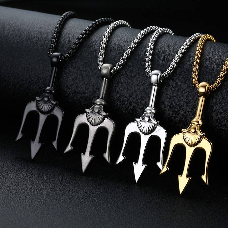 Colar Tridente de Netuno Masculino em Aço Inoxidável | Luxej ©