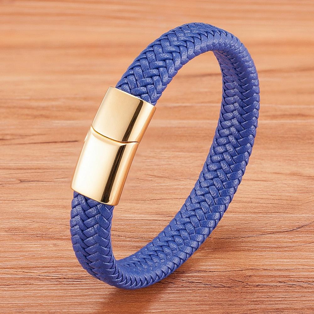 Pulseira Goldcolors Masculina de Couro Trançado com Fecho Dourado | Luxej ©