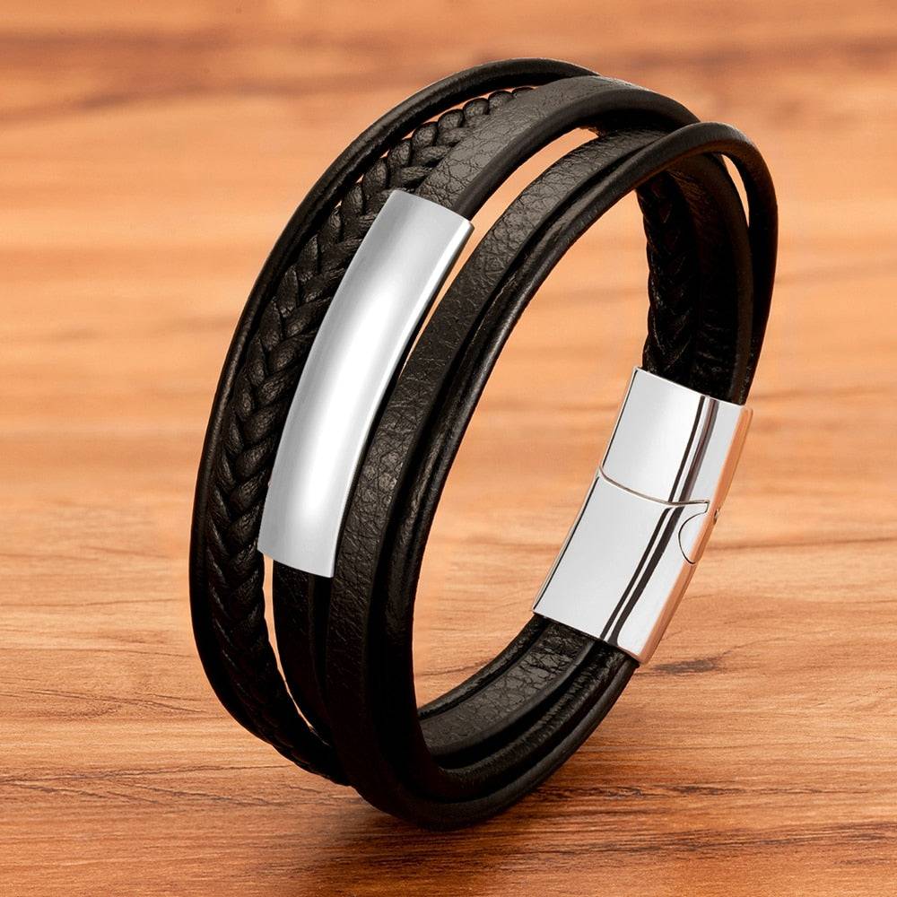 Pulseira Kaspion Masculina em Couro Trançado com Fecho Magnético | Luxej ©