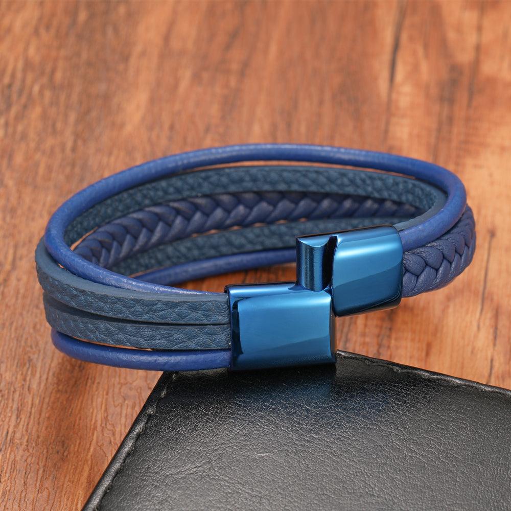 Pulseira Masculina Ocean de Couro Trançado Azul com Fecho Magnético | Luxej ©