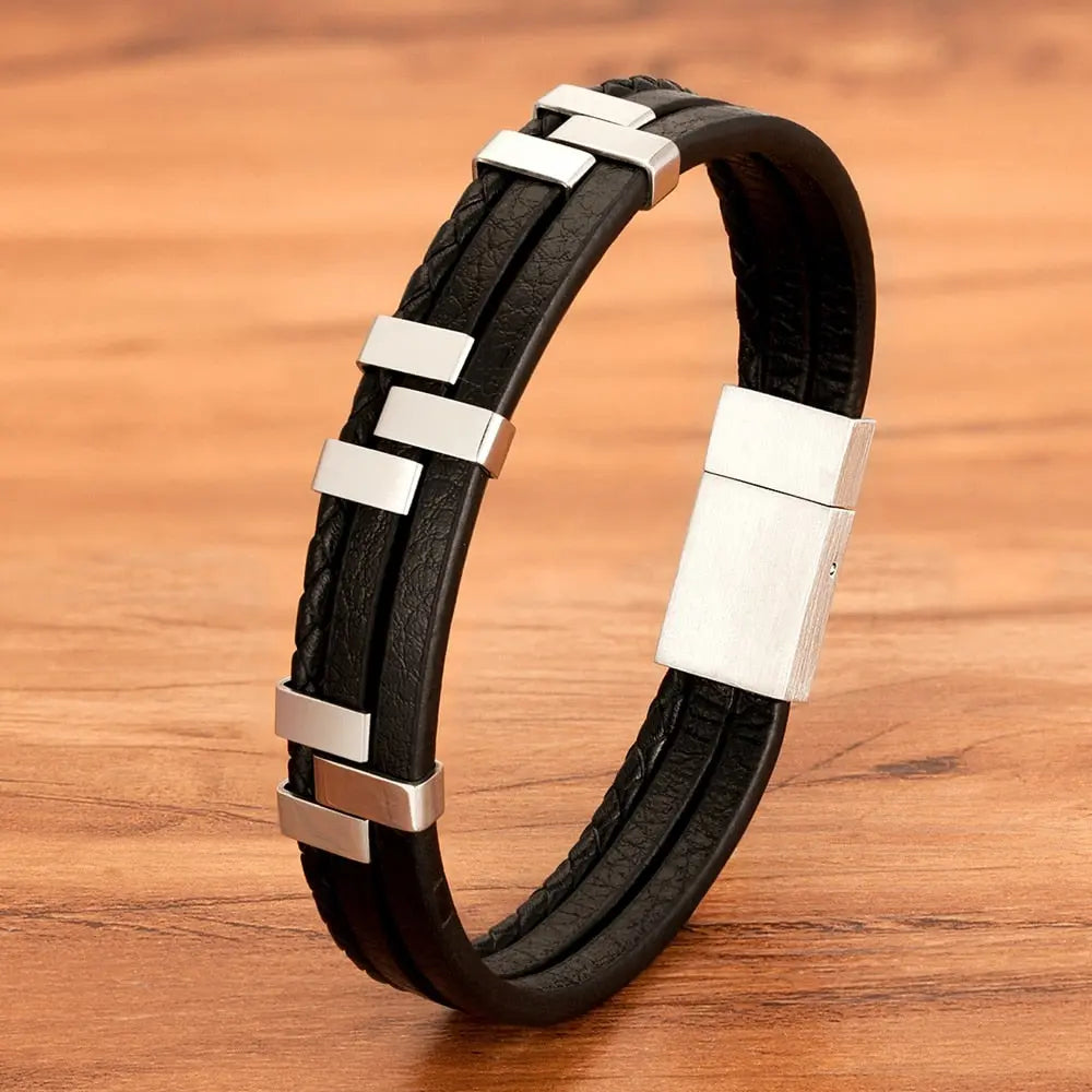 Pulseira Petra Feich Masculina Minimalista de Couro e Aço Inoxidável | Luxej ©