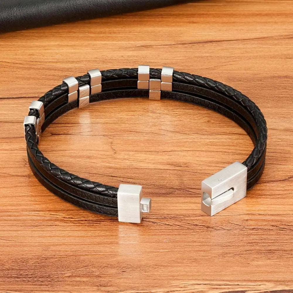 Pulseira Petra Feich Masculina Minimalista de Couro e Aço Inoxidável | Luxej ©