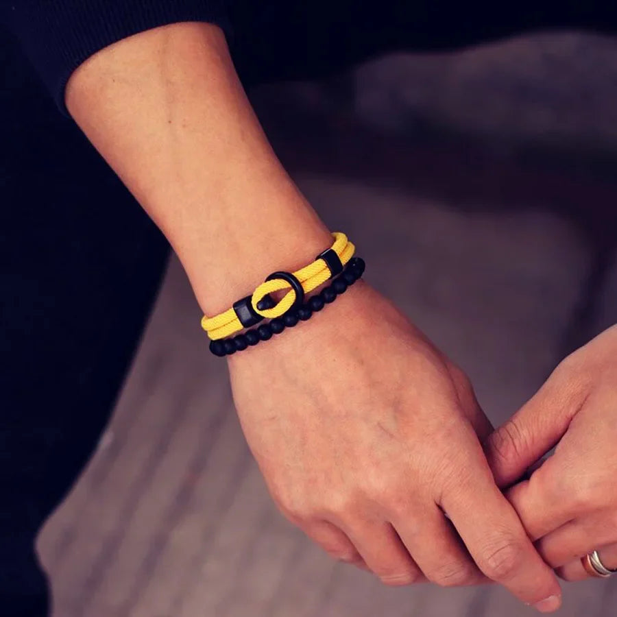Pulseira de Corda Trançada Amarela Argenta | LUXEJ ©