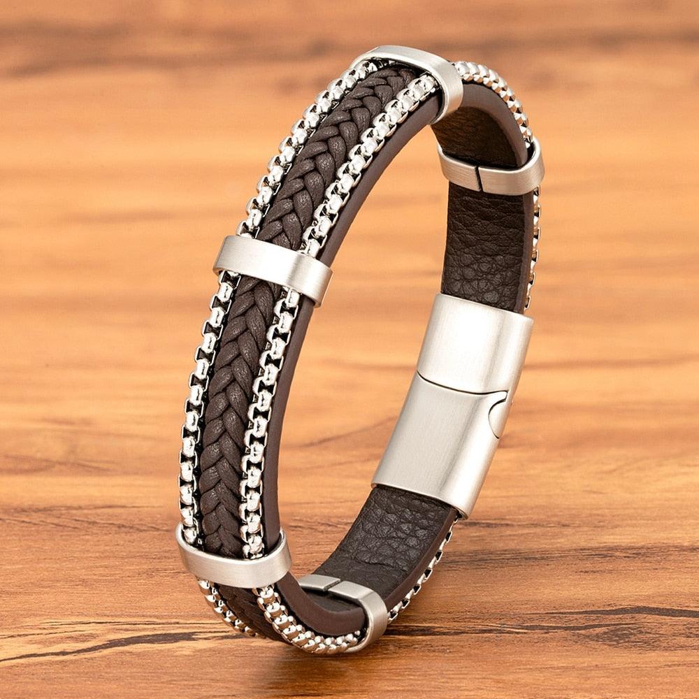 Pulseira Grammer Masculina com Detalhes em Couro Trançado | Luxej ©