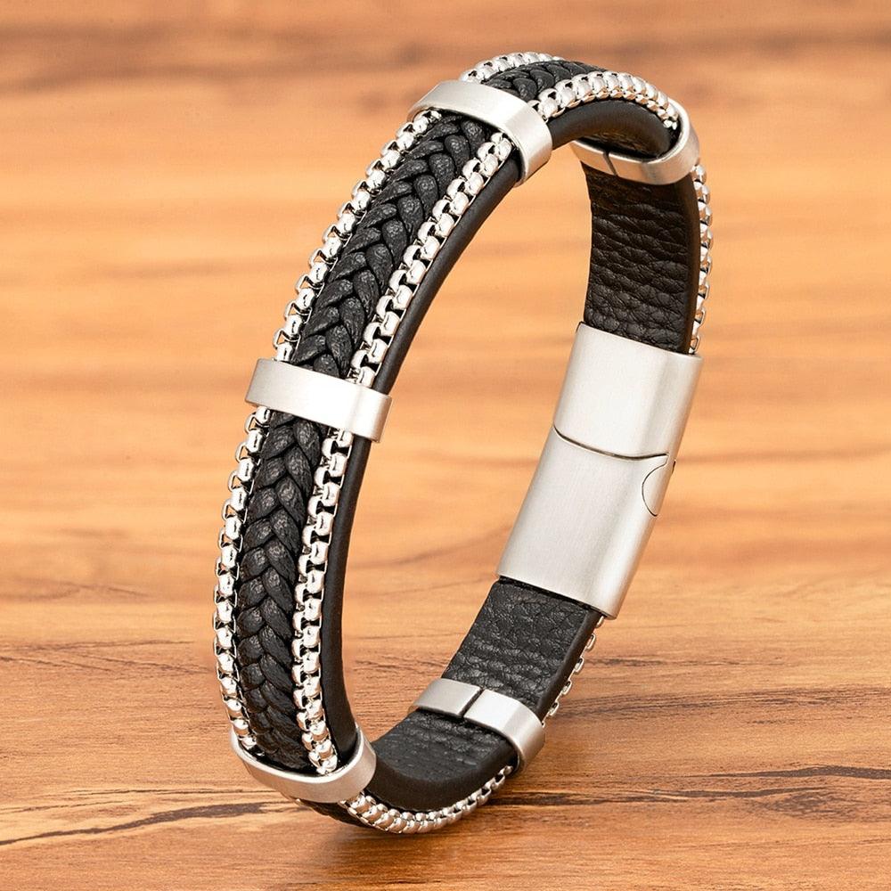 Pulseira Grammer Masculina com Detalhes em Couro Trançado | Luxej ©
