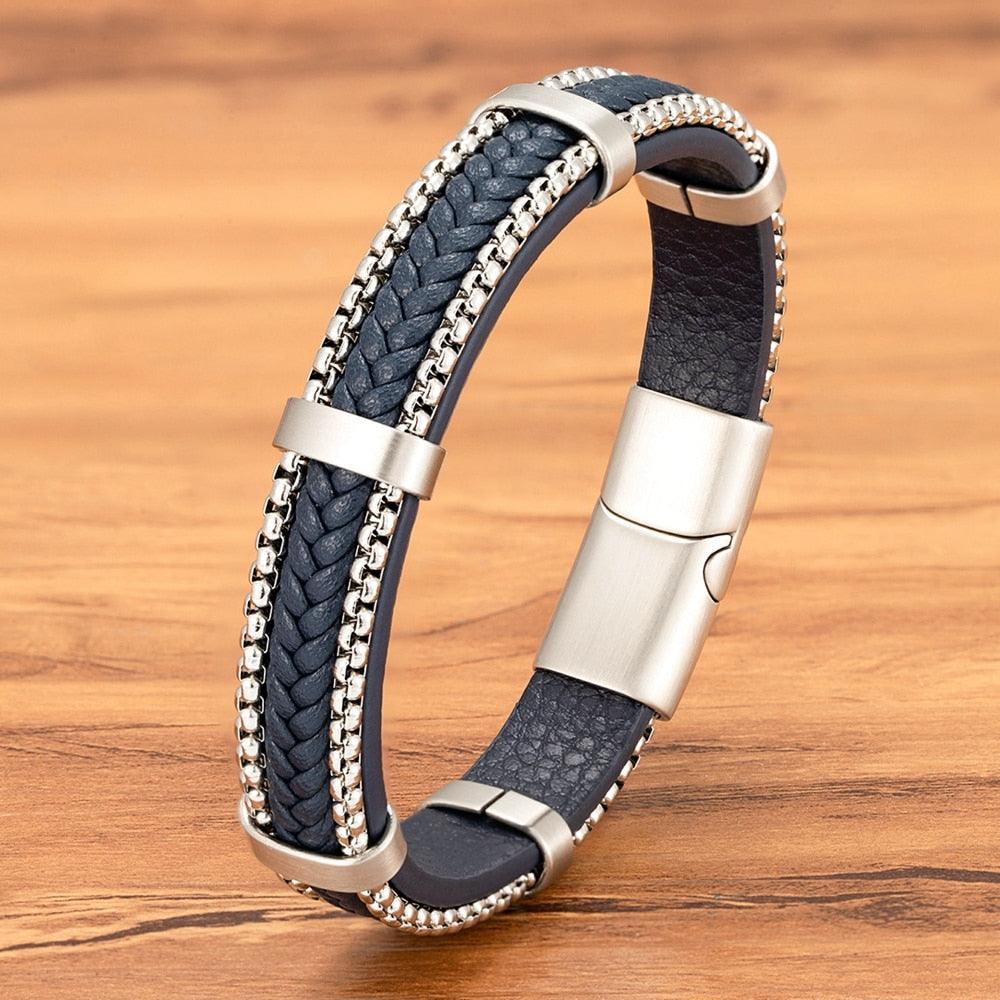 Pulseira Grammer Masculina com Detalhes em Couro Trançado | Luxej ©