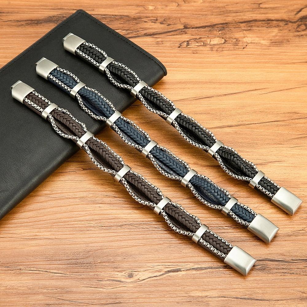 Pulseira Grammer Masculina com Detalhes em Couro Trançado | Luxej ©
