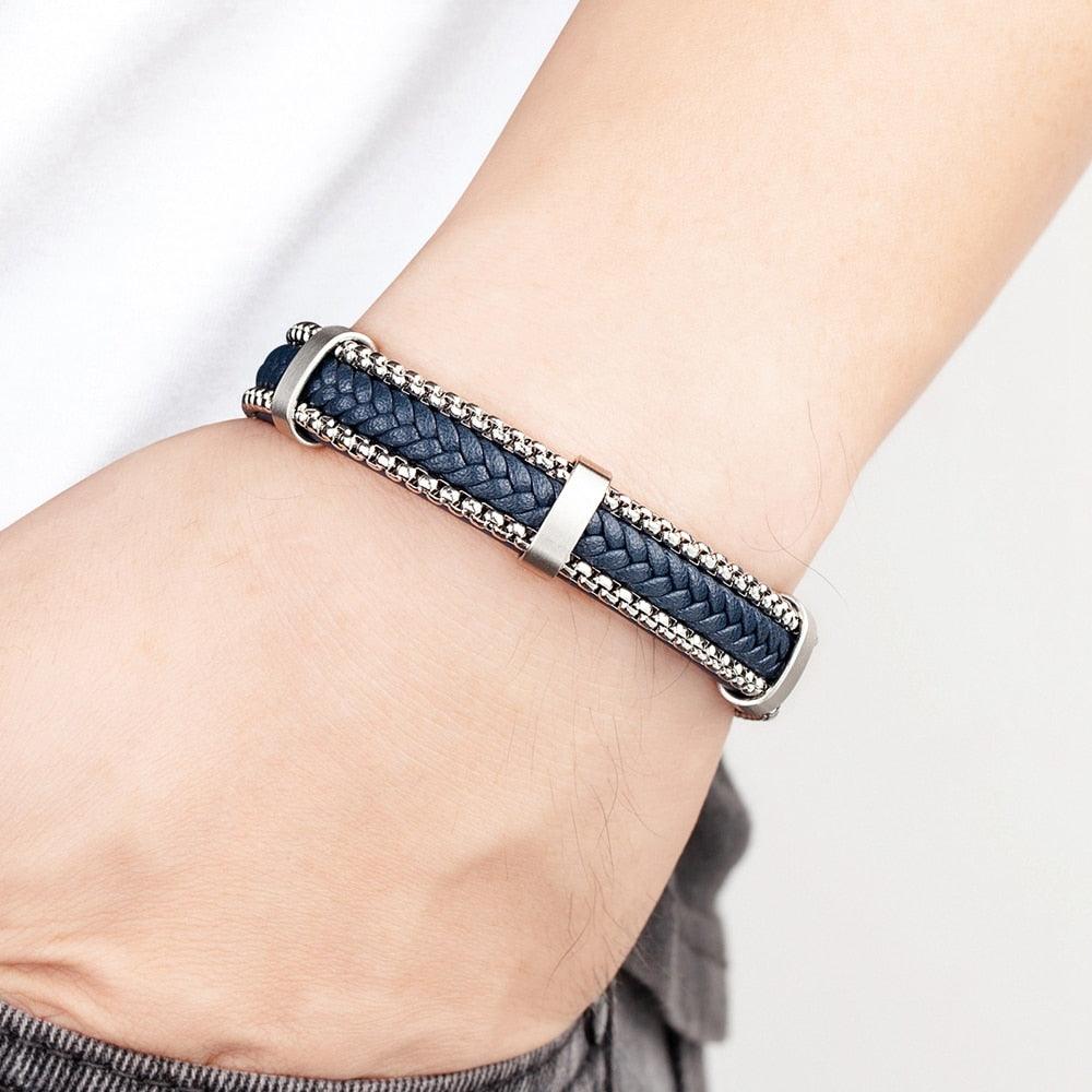 Pulseira Grammer Masculina com Detalhes em Couro Trançado | Luxej ©