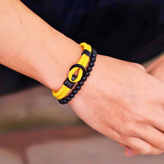 Pulseira de Corda Trançada Amarela Argenta | LUXEJ ©