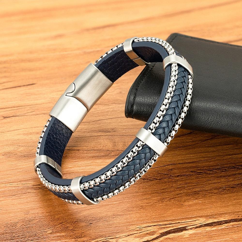 Pulseira Grammer Masculina com Detalhes em Couro Trançado | Luxej ©