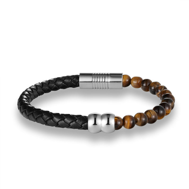 Pulseira de Couro e Pedra de Lava Olho de Tigre | LUXEJ ©