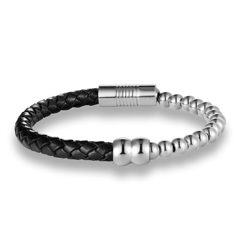 Pulseira de Couro e Pedra de Lava Prateada | LUXEJ ©