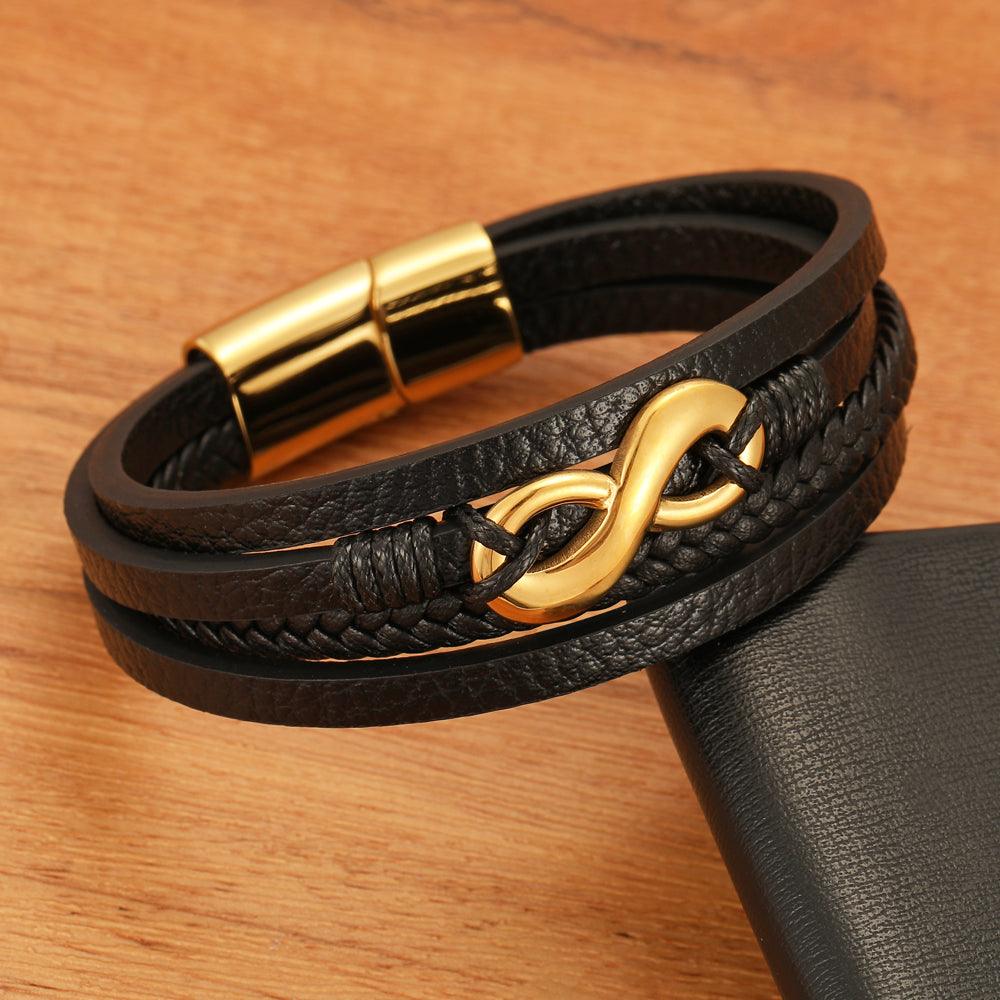 Pulseira Infinity Masculina Minimalista de Couro com Símbolo do Infinito | Luxej ©
