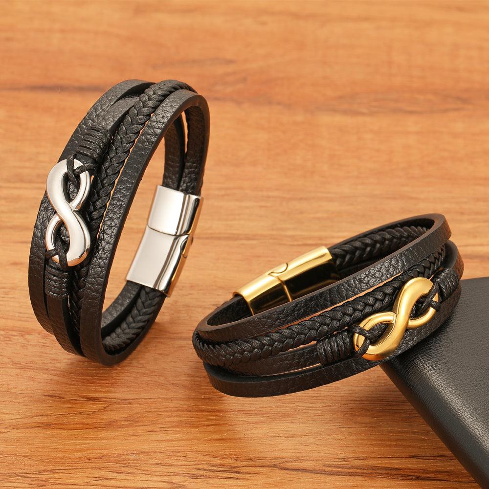 Pulseira Infinity Masculina Minimalista de Couro com Símbolo do Infinito | Luxej ©