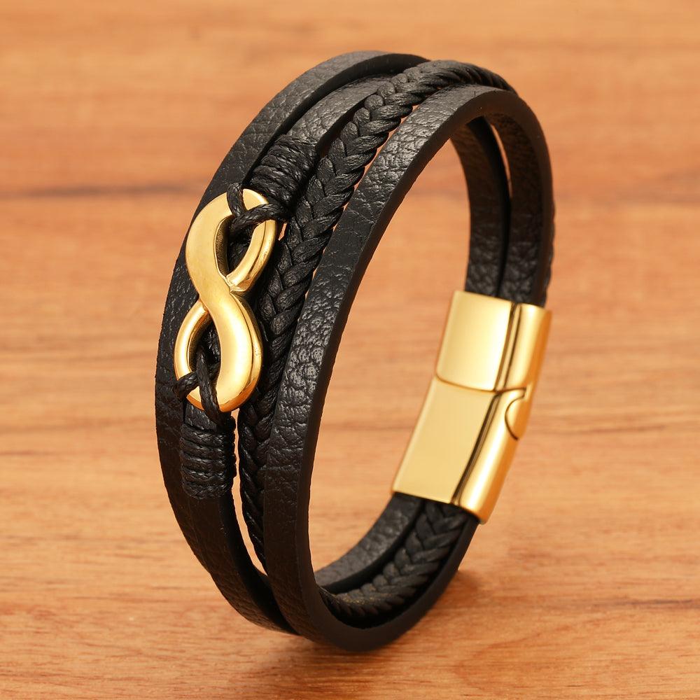Pulseira Infinity Masculina Minimalista de Couro com Símbolo do Infinito | Luxej ©