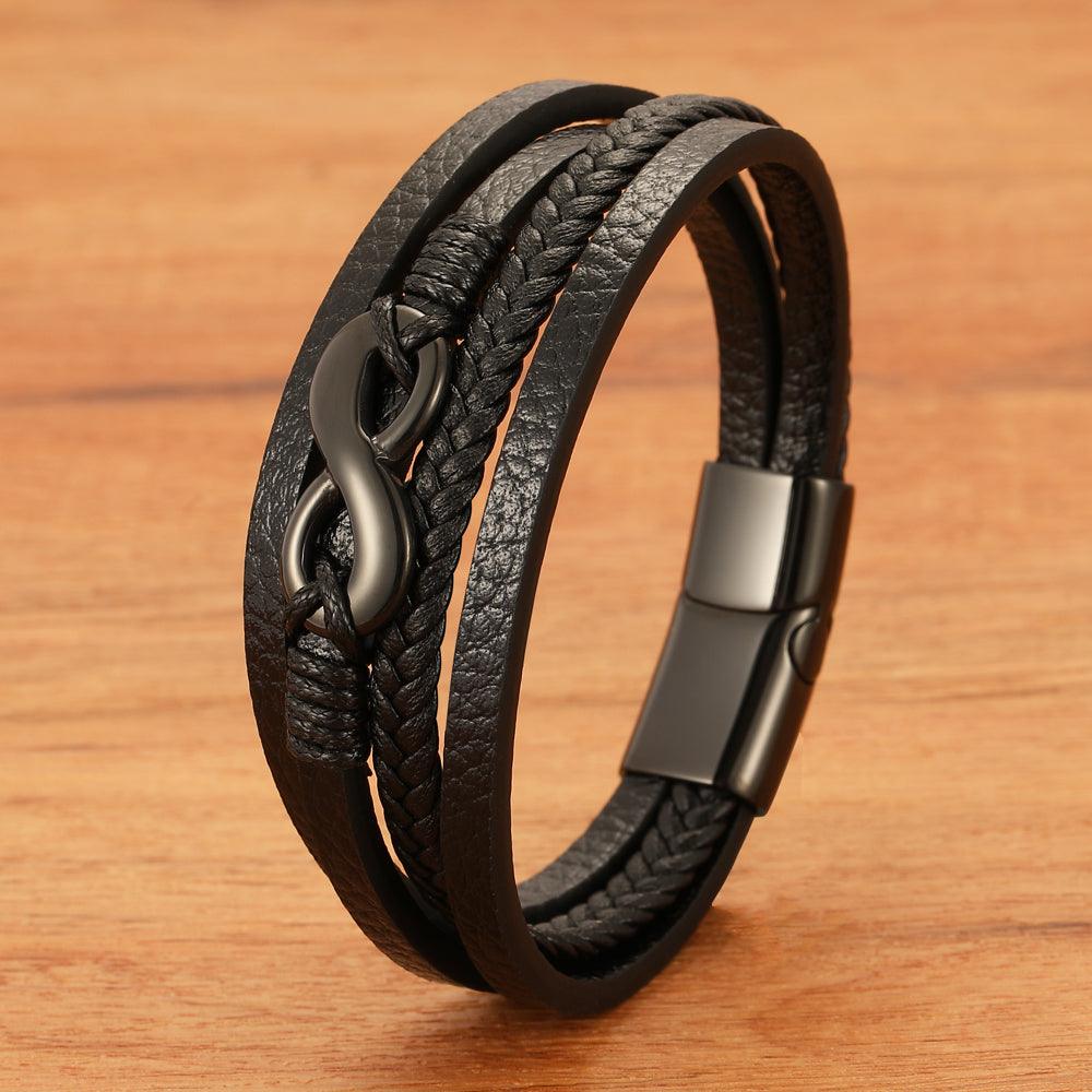 Pulseira Infinity Masculina Minimalista de Couro com Símbolo do Infinito | Luxej ©