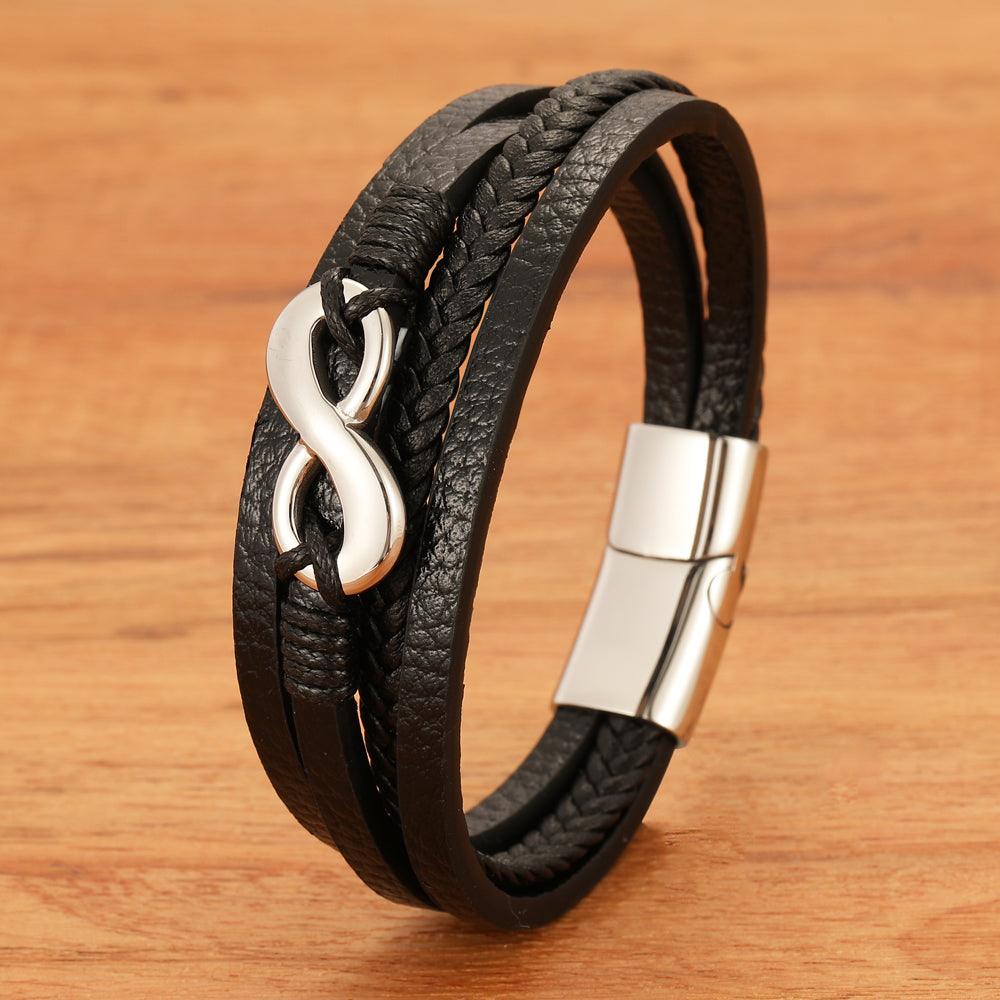 Pulseira Infinity Masculina Minimalista de Couro com Símbolo do Infinito | Luxej ©