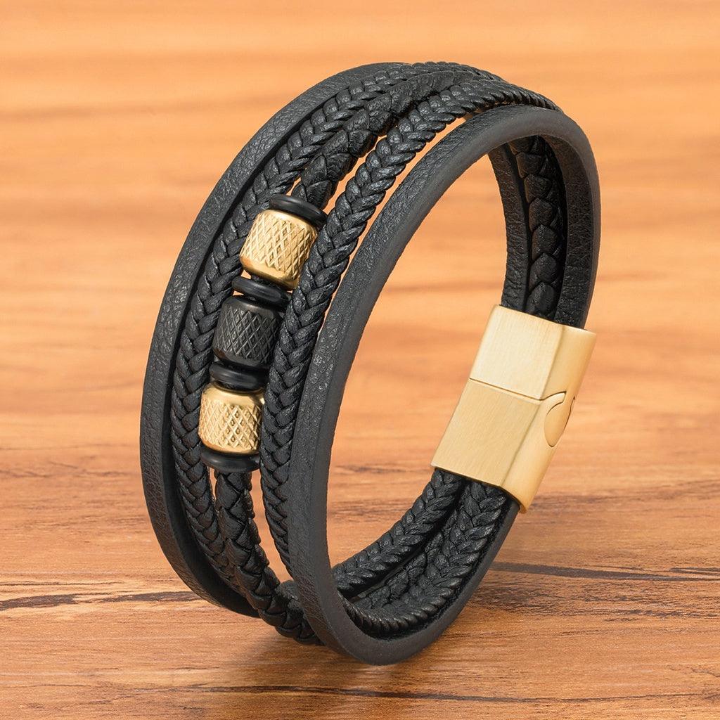 Pulseira Veigh de Couro e Aço Inoxidável Masculina Minimalista | Luxej ©