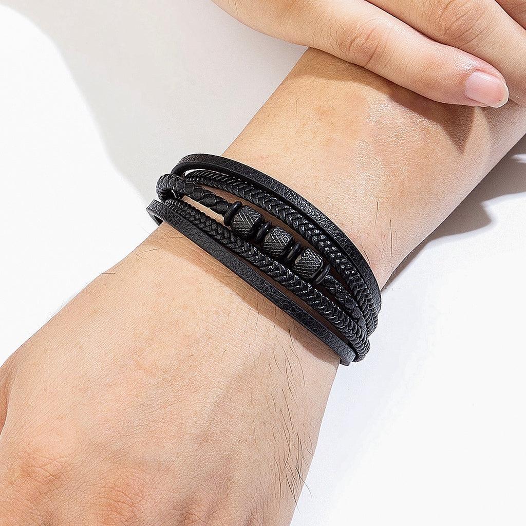 Pulseira Veigh de Couro e Aço Inoxidável Masculina Minimalista | Luxej ©