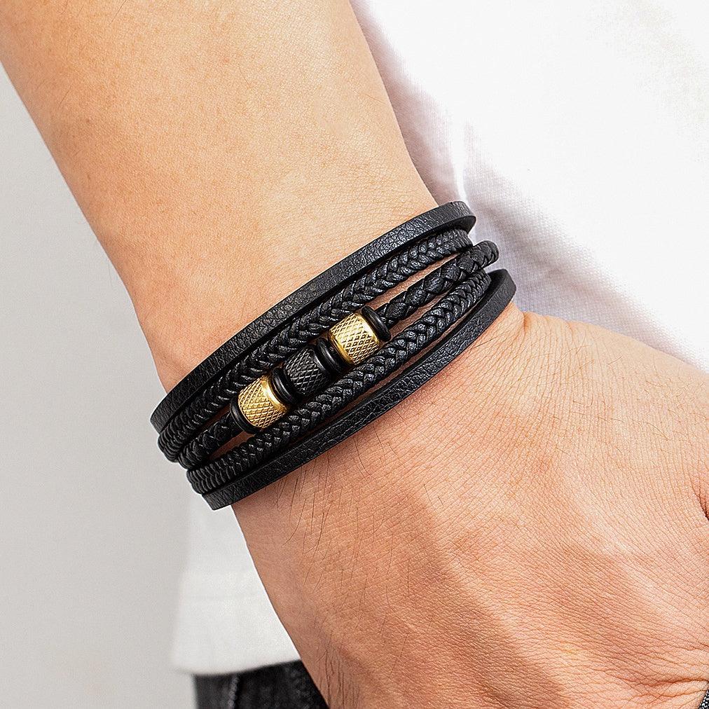 Pulseira Veigh de Couro e Aço Inoxidável Masculina Minimalista | Luxej ©