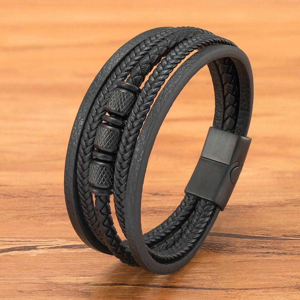 Pulseira Veigh de Couro e Aço Inoxidável Masculina Minimalista | Luxej ©