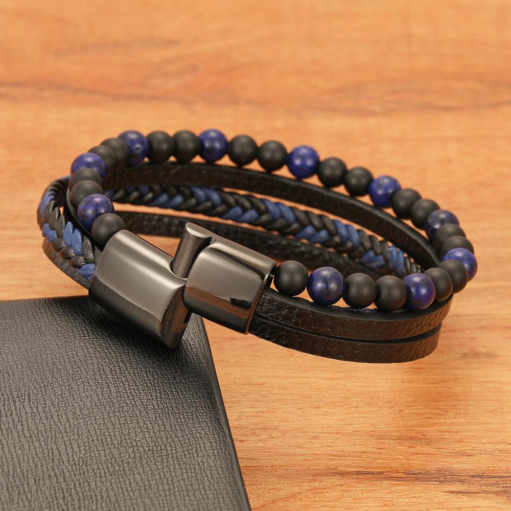 Pulseira Faycon em Couro e Pedras Naturais | Luxej ©